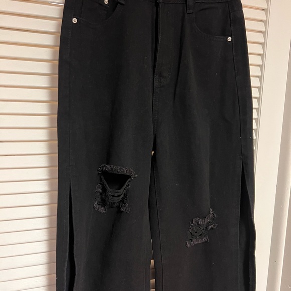 Slit Wide Leg Distressed High Waisted Loose Jeans Pants Size 27”waist - Picture 7 of 10